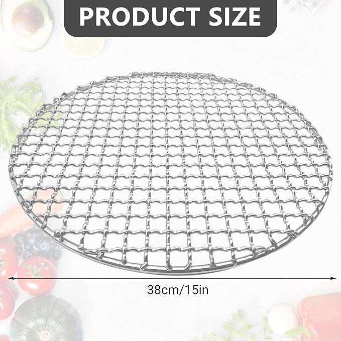 15" Round Stainless Steel Grill Grate, Heat-Resistant Replacement Baking Tray for BBQ Camping