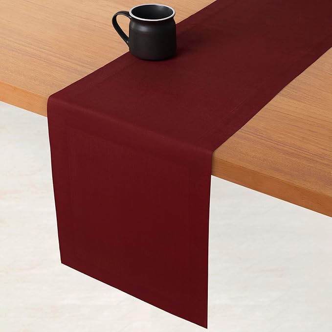 D'Moksha Homes Linen Dark Red Table Runner 108 Inches Long - 100% Pure Linen Dining Table Runner 14 x 108 Inch for Valentines, Holiday - Machine Washable