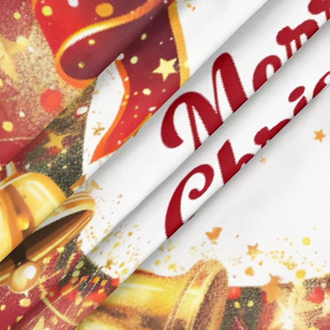 Merry Christmas Bell Bow Round Table Cloth Cover, Elastic Edge Waterproof Wipeable Tablecloths 36"-42" Polyester Tablecloth for Party Restaurant Banquet Holiday Camping Outdoor Picnic