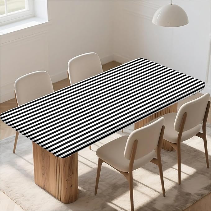 Rectangle Table Cloth Cover Waterproof Elastic Fitted Polyester Fitted Tablecloths for 4 Foot Tables for Indoor,Picnic, Camping, Outdoor （48" x 30"，Stripe）
