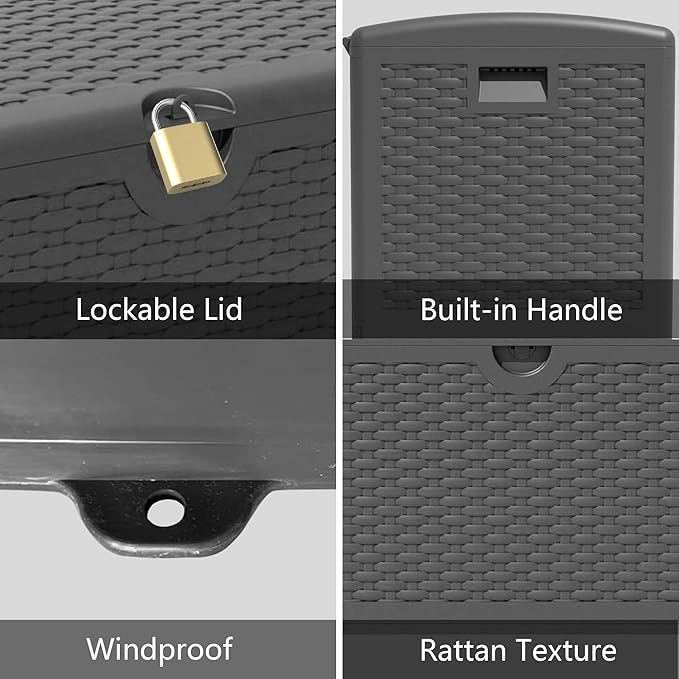 80 Gallon Pro Resin Deck Box, Waterproof Outdoor Storage Bin for Patio, Poolside, and Garden, Lockable & UV-Resistant, Black