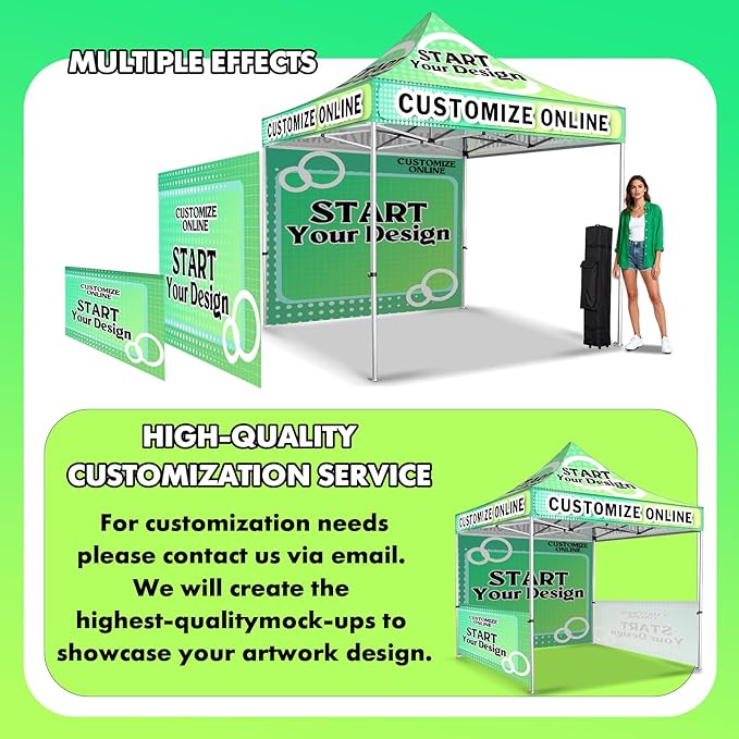10x20FT Custom Pop Up Canopy Tent with Logo Personalized Trade Show & Event Heavy Duty Aluminum Folding for Outdoor Markets, Business Branding Advertising (Top Canopy+1 Full Wall+2 Half Walls)