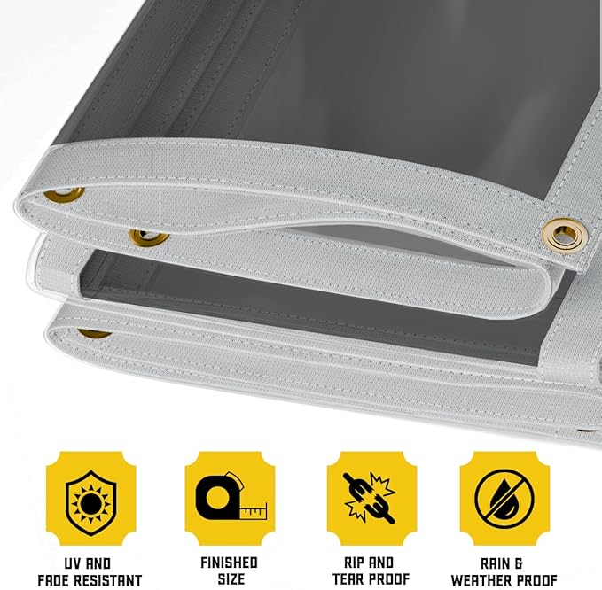 Core Tarps 30 Mil Extreme Heavy Duty Clear Tarp with Gromments - 7x9ft Super Clear Tarps Heavy Duty Waterproof Vinyl Tarpaulin, Transparent Tarp for Outdoor, Camping & Construction, Clear Grey