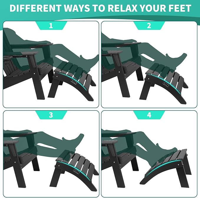 FUNBERRY Folding Adirondack Ottoman, HDPE All Weather Outdoor Foot Rest, Easy Storage Patio Footstool, Ottomans and Footstools for Outside
