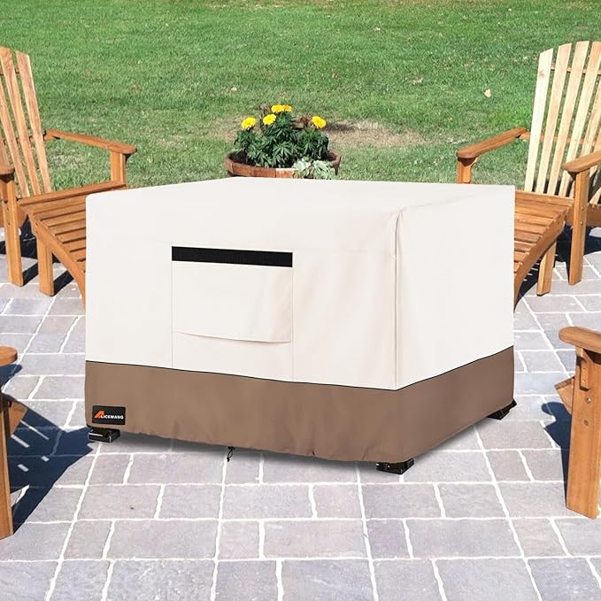 Fire Pit Cover Square, Outdoor Heavy Duty Durable 600D Tear-Resistant 100% Waterproof 34-36 Inch Fire Pit Cover, Patio Weatherproof Square Fire Table Protector, Beige 36" L x 36" W x 24" H