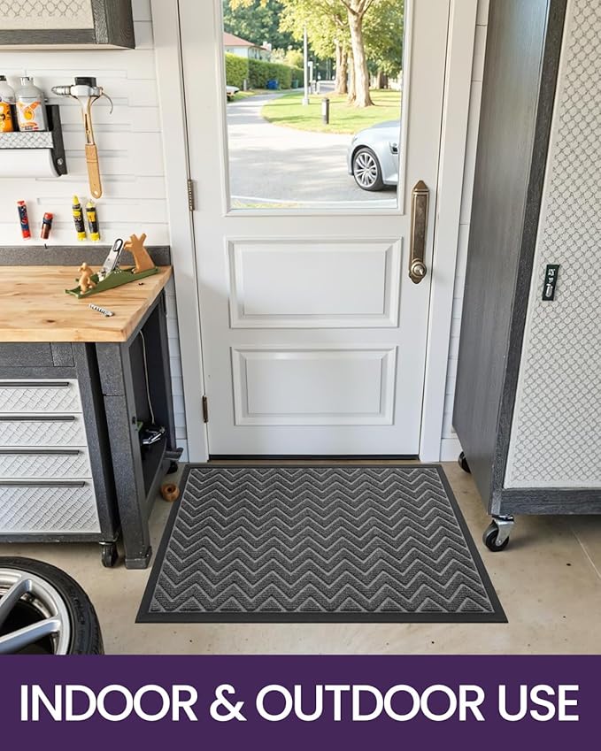 DEXI Front Door Mat Outside Entrance, 3x5 ft Rubber Entry Doormat Heavy Duty, Welcome Mats Non Slip for Inside House Floor Entryway Back Doors Exterior Patio, Chevron Dark Grey