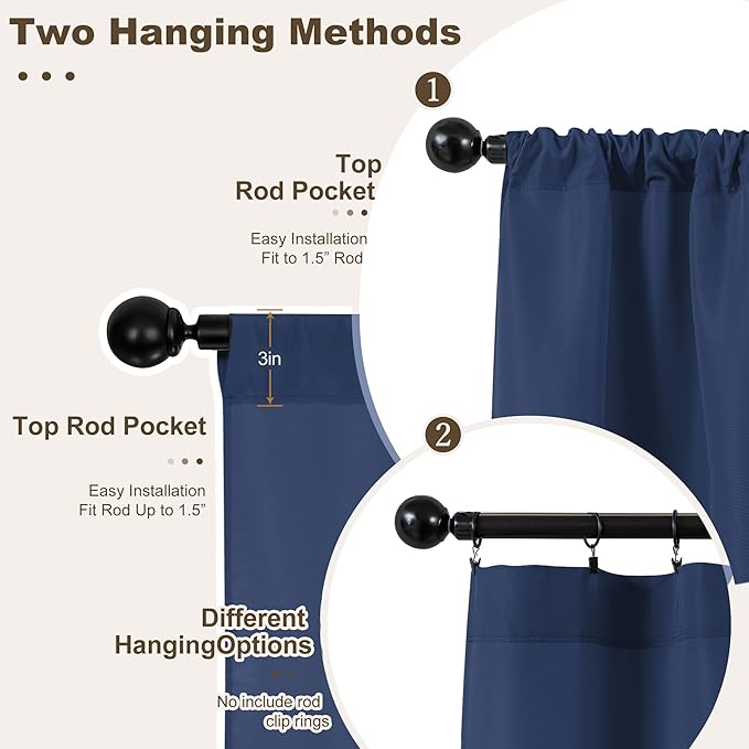 HolidayIdeas Waterproof Patio Outdoor Curtains with Rod Pocket 6 Panels- UV & Privacy Protect Weatherproof Gazebo Outdoor Drapes for Porch, Balcony, Apartment, Sliding Glass Door, Navy, 54x84 Inch