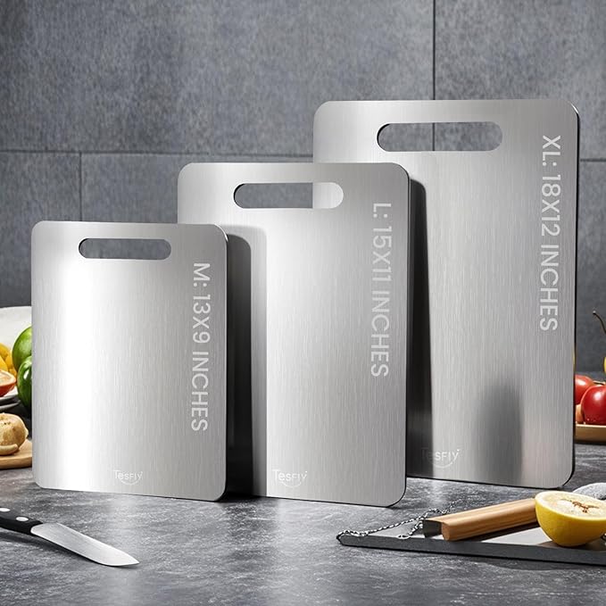 3 Pack Titanium Cutting Board - 100% Pure Titanium Cutting Boards For Kitche,Easy to clean, Double-sided food-grade Cutting Board For Meats, Fruits And Vegetables (M+L+XL）