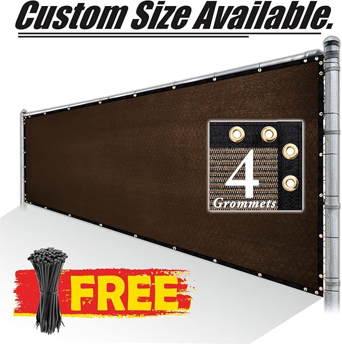 Royal Shade Custom Size 4' x 37' Brown Fence Privacy Screen Windscreen Cover Netting Mesh Fabric Cloth - Cable Zip Ties Included (We Make Custom Size)