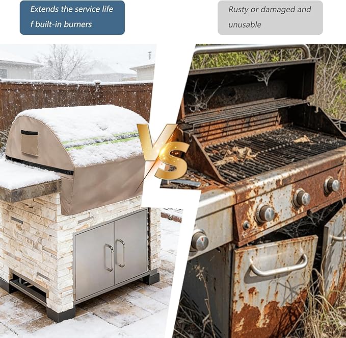 Built in Grill Cover for Bull 30-Inch grill heads - Heavy Duty 600D with Reflective Strips and Plush Lining,Protects the built in grill while enhancing its visual appeal, 25.5"L x32.5"W x22.5"H,Khaki