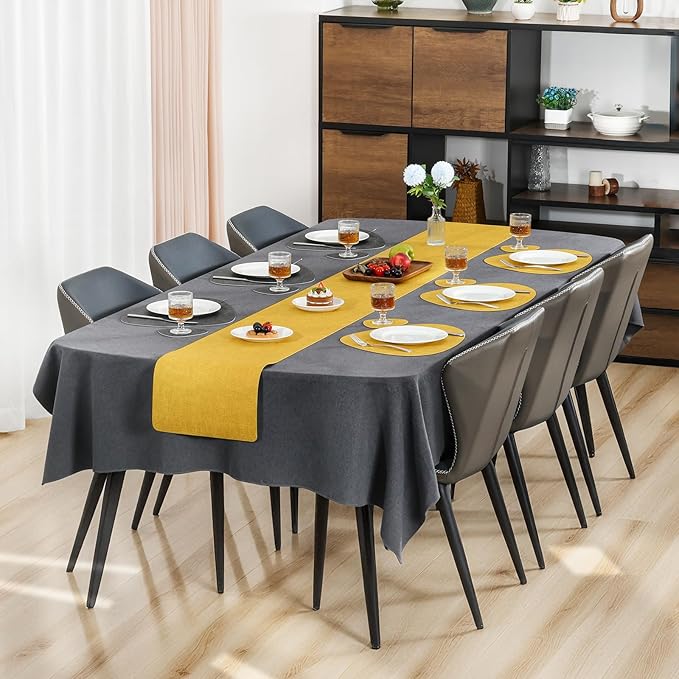 Placemats and Coasters, Washable Reversible Placemats Round Faux Leather Wipeable Place Mats Non Slip Heat Resistant Indoor Outdoor Table Mats (Set of 4, Gray Yellow)