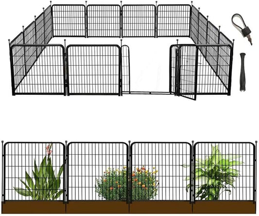 Garden Fence with Gate 32 in(H)×26.6 Ft(L) 12 Panels, Heavy Duty Iron Animal Barrier Fence for Yard, Suitable for Indoor Pet Fence Or Outdoor Dog Fencing