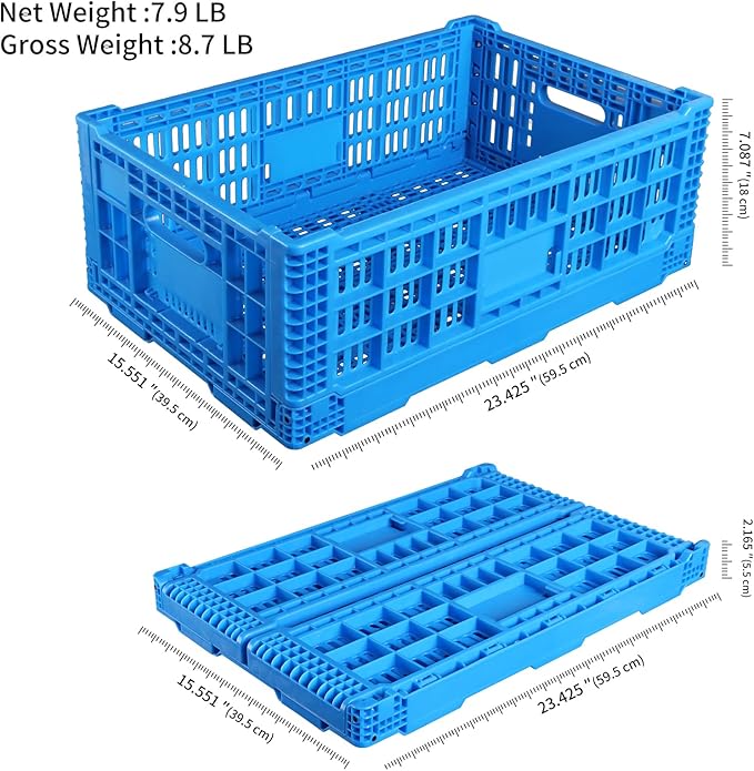 Collapsible Storage Bin Containe，52 Liter Transferheavy duty plastic storage box,blue milk crates heavy duty Transit storage of various items (2)