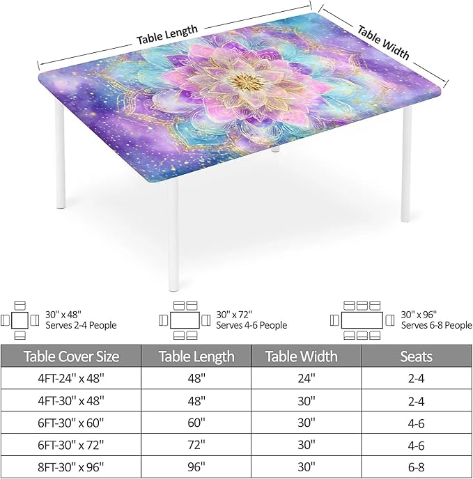 Rectangle Table Cloth Cover Waterproof Elastic Fitted Polyester Fitted Tablecloths for 4 Foot Tables for Indoor,Picnic, Camping, Outdoor （48" x 30"，Datura）