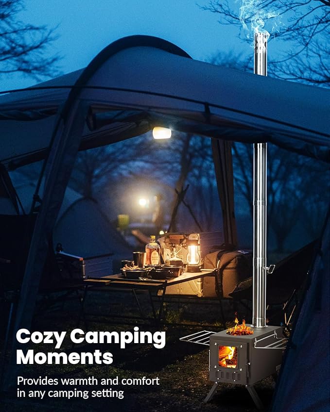 Upgraded Portable Wood Stove for Camping, YRenZ Compact Tent Stove with Large Firebox, High Airtightness for Outdoor Cooking & Heating