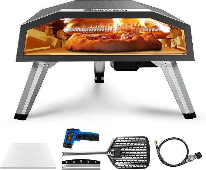 16" Outdoor Gas Pizza Oven, 80-Second Countertop Pizza Maker | with Gas Hose & Regulator, Pizza Stone, Peel, Cutter, Infrared Thermometer, Propane Grill Reaches 930°F (16 inch)