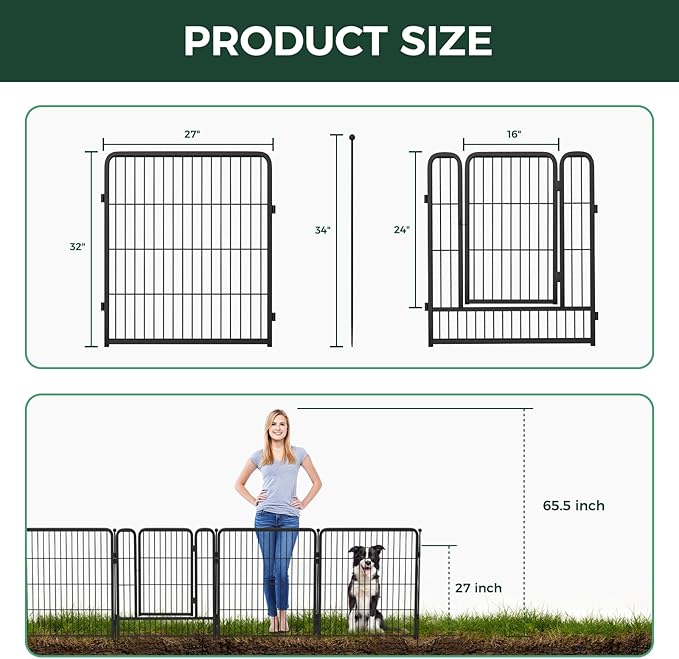 FXW Garden Fence Outdoor for The Yard – 32in(H) x 4.5ft(L) Heavy Duty Metal Animal Barrier for Dog and Rabbit, Decorative Dog Fence, 2 Panels, Black