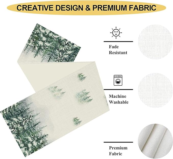 Forest Table Runner, Rustic Farmhouse Mountains Birds Pine Tree Woodland Jungle Cottage Country Coffee Table Center Decor for Home Kitchen Dining Patio Holiday Party Table Decorations, 13"x72" Inch