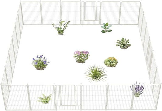 FXW Garden Fence Outdoor for The Yard – 40in(H) x 54.7ft(L) Heavy Duty Metal Animal Barrier for Dog and Rabbit, Decorative Dog Fence, 24 Panels, White