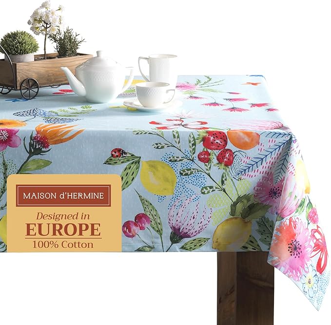 Maison d' Hermine Table Cloth Rectangle Table 100% Cotton 54 x 72 Inches Tablecloth Reusable Decorative for Dining Room, Farmhouse, Home, Party, Festive & Wedding Spring Summer - Jardin D'Ete - Mint
