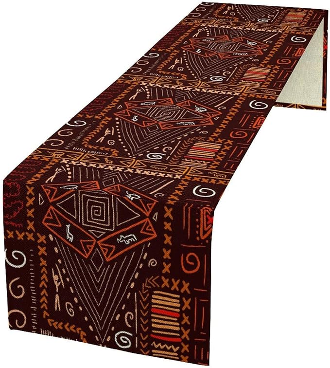 African Table Runner, African Aboriginal Ethnic Tribal Table Runner for Dining Kitchen Farmhouse Party Coffee Home 13x90in