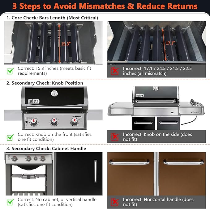 15.3" Flavorizer Bars for Weber Spirit 300 & GS4 II 300 Series, Spirit E310 E315 E320 E330 S310 S315 S320 S330 Grills with Front Control Knobs, Spirit 310 Replacement Parts for Weber 7636 69797 68843