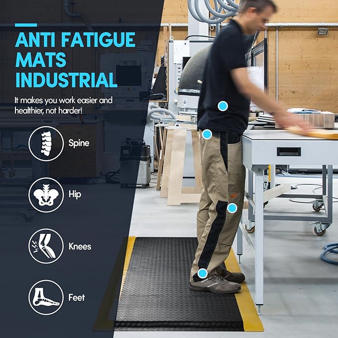 2 x 7 FT Anti Fatigue Mats Industrial 15/16 Inch Thick Soft Sponge Ergonomic Mat Durable Heavy Duty Diamond Plate for Standing Non Slip Industrial Grade Floor Mat for Leg & Back Pain