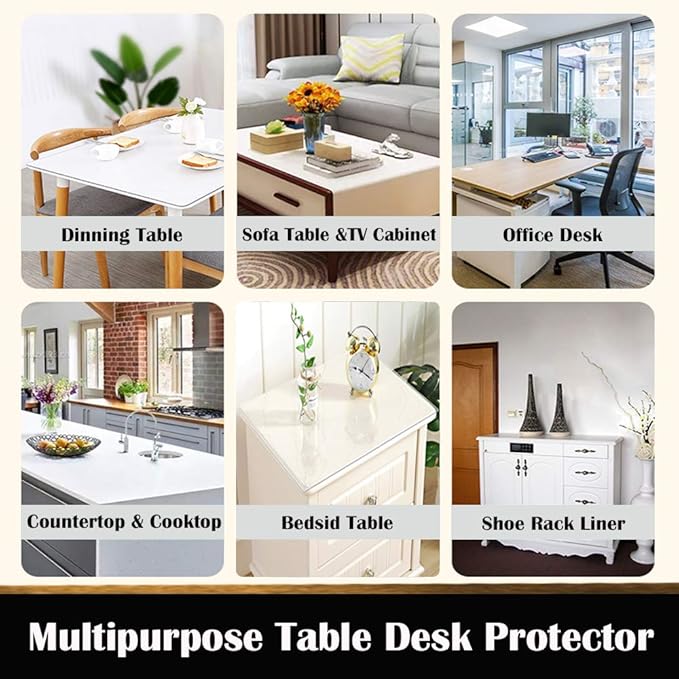 Glass Clear Plastic Table Protector Wooden Furniture PVC Tablecloth Cover Long Vinyl Table Liner Waterproof Wipeable Topper Pad for Granite Countertop Dining Tables Mat Desk Pad Rectangular 30x72 inch