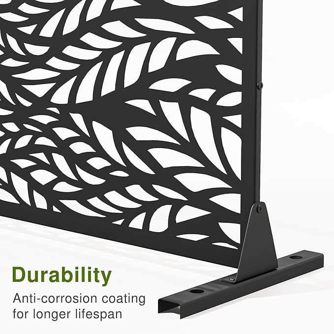 Casaphoria 72" H x 45" W Metal Privacy Screen, 2 Pack Outdoor Freestanding Decorative Divider for Patio & Garden with Stable Base, Black-Spring
