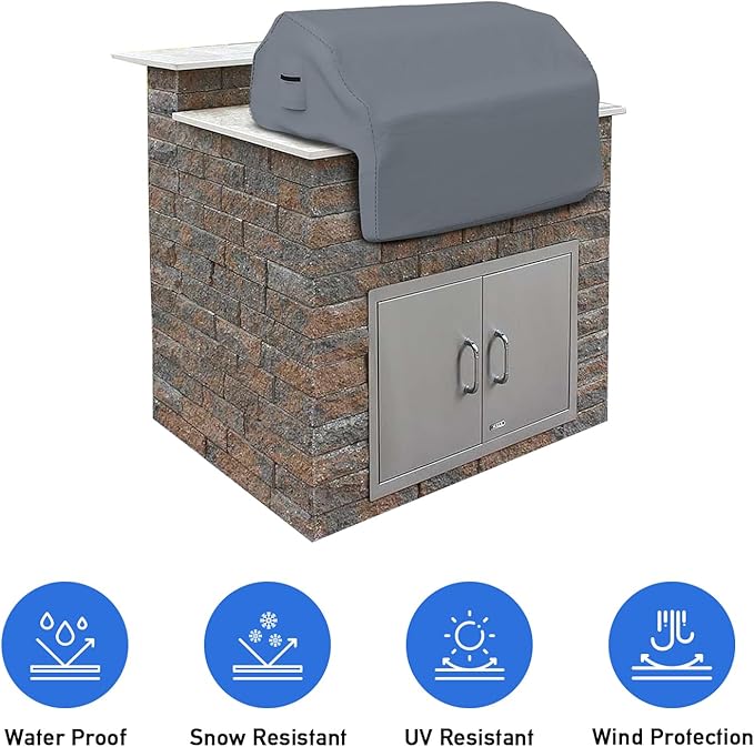 Covers & all Built-in Outdoor Grill Cover, Durable Heavy Duty 18 Oz Waterproof Cover Tuff Material with Air Pocket & Elastic for Snug Fit (57" W x 27" D x 26" H inches, Gray)