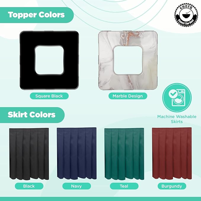 Square Black Trash Can Topper Cover With Solid Pleated Skirt | Designed to Fit 32-35 Gallon Trash Cans | Elegant Party Supplies for Weddings, Banquets, Birthday Parties & More (Black Top Blue Skirt)