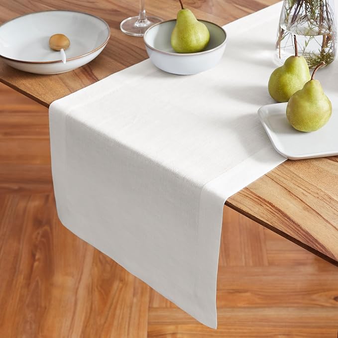 Solino Home Linen White Table Runner 120 Inches Long - 100% Pure Linen 16 x 120 Inch Table Runner for Dining, Valentines, Spring, Easter - Sonoma