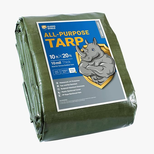 GUARD SHIELD Heavy Duty Tarp 10x20 Feet Green Multi Purpose Thick Waterproof Poly Tarp Cover 10mil