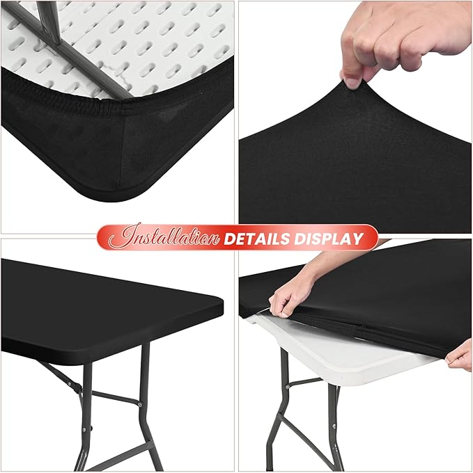 10 Pack Stretch Fabric Table Top Cap Cover, fits 6Ft Tables, Spandex Table Covers Washable Elastic Universal Rectangle Tablecloth Protector for Indoor Outdoor Party Picnic Wedding, Black,30" W x 72" L