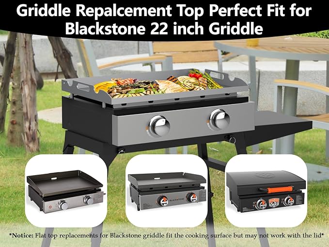 Flat Top Tabletop Griddle Replacement Top for Blackstone 22" Flat Top Grill 1666 1895 2203 2304, Griddle Top Replacement Parts for 22 Inch Blackstone with Rear Grease System & Handy Handle
