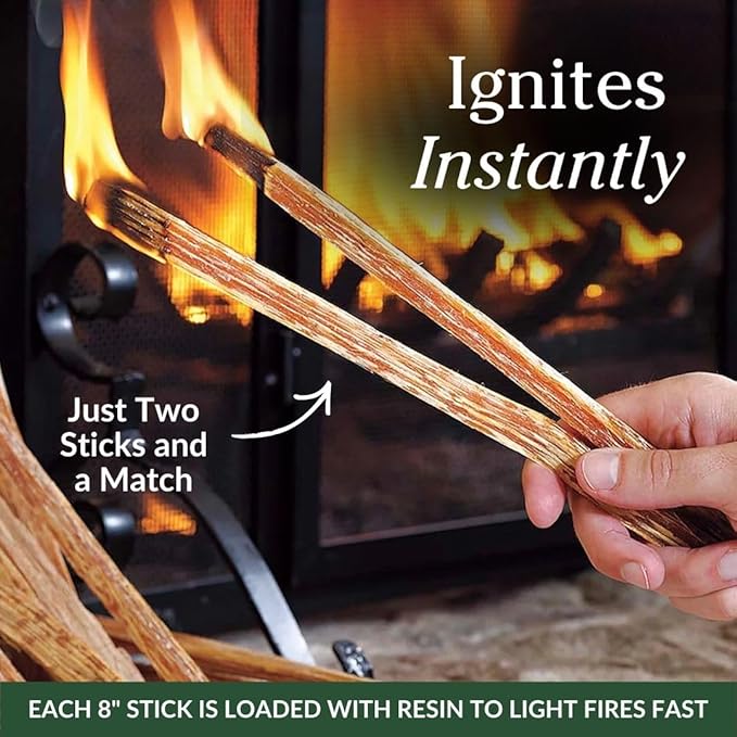 Plow & Hearth 25 LBS Fatwood Fire Starter Sticks Organic Kindling, Easy Ignition Fat Wood, All Natural Firestarters for Fire Pit, Wood Stoves, Fireplaces, Campfires, Bonfires, BBQ