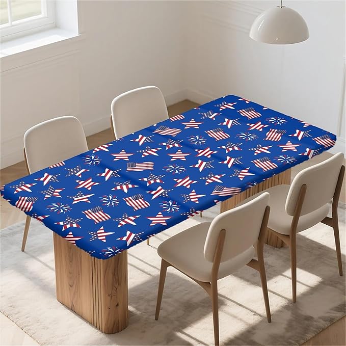 Rectangle Table Cloth Cover Waterproof Elastic Fitted Polyester Fitted Tablecloths for 6 Foot Tables for Indoor,Picnic, Camping, Outdoor （60" x 30"，American Flag）