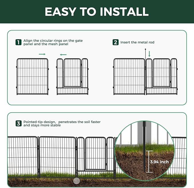 FXW Garden Fence Outdoor for The Yard – 45in(H) x 71.3ft(L) Heavy Duty Metal Animal Barrier for Dog and Rabbit, Decorative Dog Fence, 32 Panels, Black