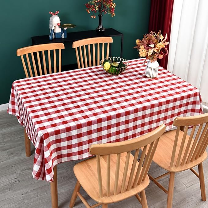 Gingham Tablecloth Rectangle Table Cloth Heavy Duty Cotton Checkered Table Cover for Spring Picnic Kitchen Dining (C-Red, 52x86 inch)