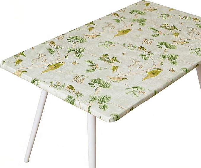 Rectangle Picnic Table Cloth, Elastic Waterproof Fitted Vinyl Tablecloths for 4 Foot Tables, Wipeable Flannel Backed Table Covers for Dining, Camping, Outdoor(Magpie,30"x48")