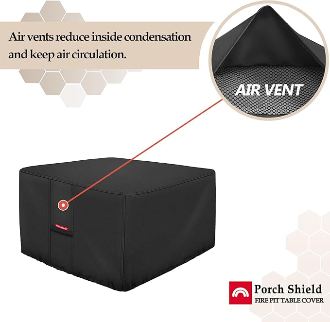 Porch Shield Fire Pit Cover - Waterproof 600D Heavy Duty Fade Resistant Square Patio Fire Pit Table Cover Black - 32 x 32 x 24 inch