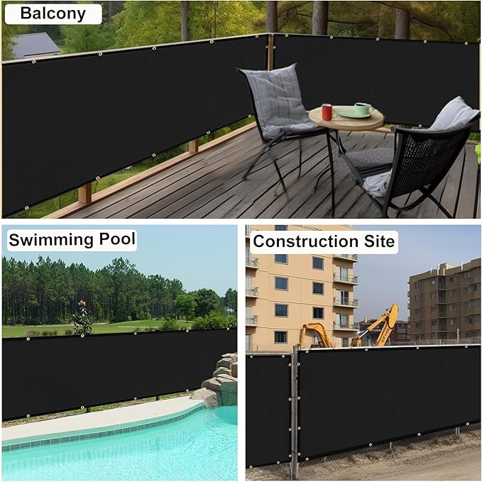 UPGRADE Privacy Fence Screen 6'x42' Black Outdoor 90% Visibility Blockage 170 GSM Mesh Shade Cover Panels for Backyard,Balcony,Home Decoration with Zip Ties,Customized Avaliable