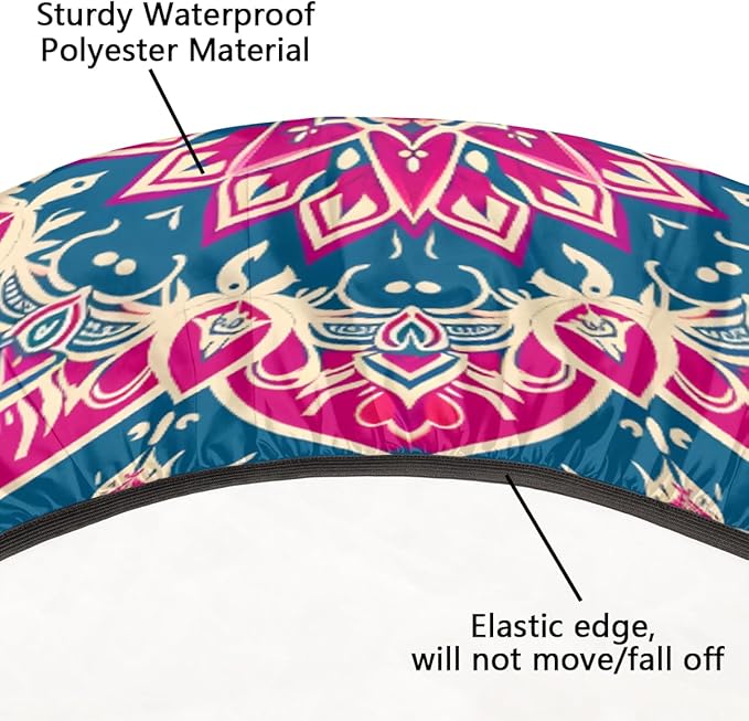 Beautiful Flower Mandala Round Table Cloth Cover, Elastic Edge Waterproof Wipeable Tablecloths 45"-56" Polyester Tablecloth for Party Restaurant Banquet Holiday Camping Outdoor Picnic