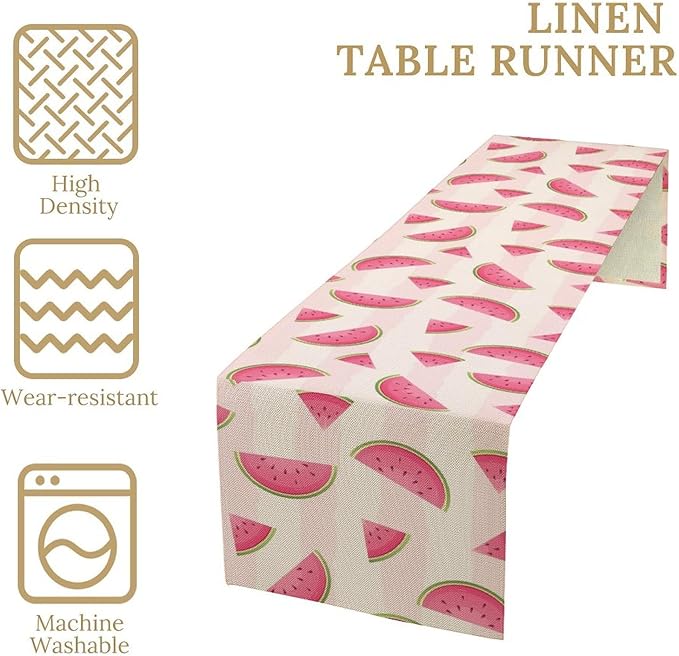 Fruits Table Runner, Tasty Summer Fruit Watermelon Stripes Fun Art Print Table Runner for Kitchen Dining Party Holiday Home 13x90in