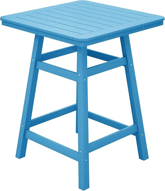 Costaelm Outdoor Bar Table, 37" Counter Height Square Patio Cocktail Bar Table with Umbrella Hole, Patio Bistro Dining Pub Table for Front Porch Deck Backyard Garden, Pacific Blue
