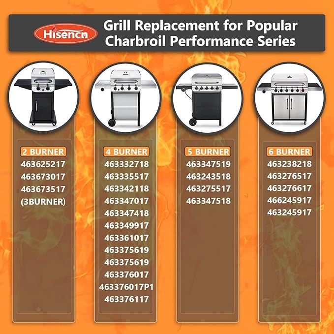 Hisencn Grill Replacement Parts for Charbroil Performance 6 Burner Grill 463244819, 463238218, 463276517, 463276617, Grill Parts for Char-Broil 466245917, 463277918, 463274619, 463274819, 463274919