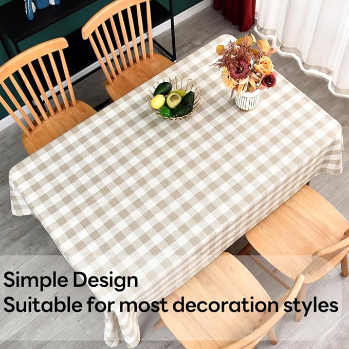 Gingham Tablecloth Rectangle Table Cloth Heavy Duty Cotton Checkered Table Cover for Spring Picnic Kitchen Dining(C-Beige, 52x70 inch)