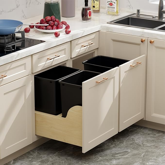 ROOMTEC 35QT Kitchen Trash Can, Sturdy and Lightweight Slim Trash Can, Trash Cans for Kitchen, Workspace, Bathroom, Office, Easy to Clean, 2-Pack, Black