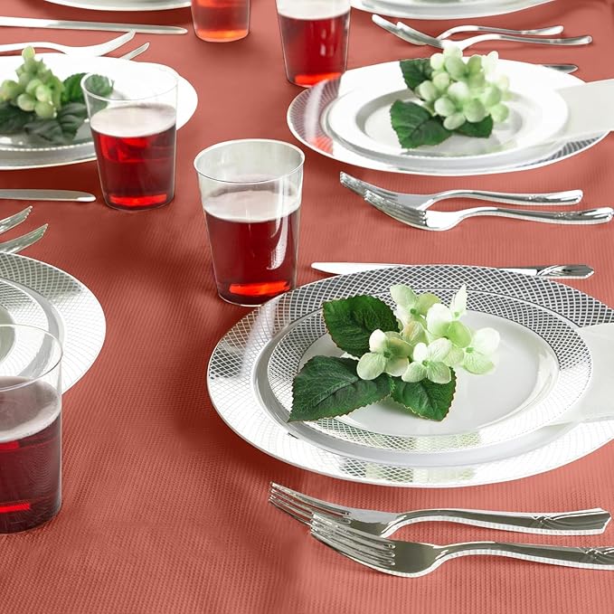 PARTY BARGAINS 54" X 108" Paper & Plastic Table Covers, Red, 10 Pack