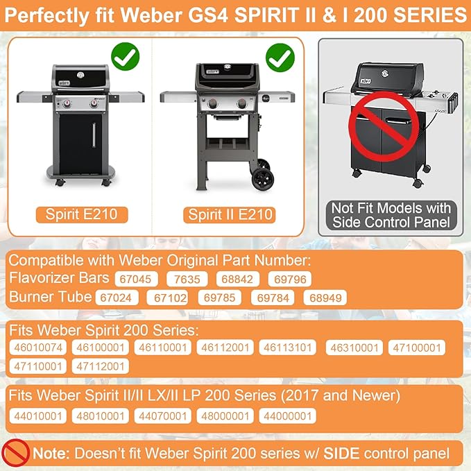 Grill Parts for Weber Spirit 2 Grill Parts GS4 Spirit II & I E210 S210 E220 S220, Replacement for Weber Spirit E-210 Flavorizer Bars 7635 67045,Burner Tube 67024 67102 69785,Crossover Tube 69899 67278